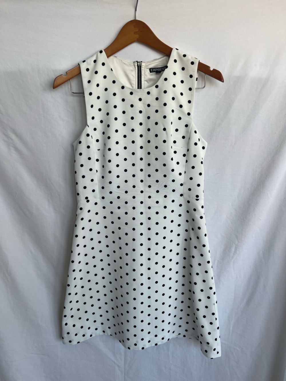 Express White and Black Polka Dot A-Line Sleeveless Mini Dress